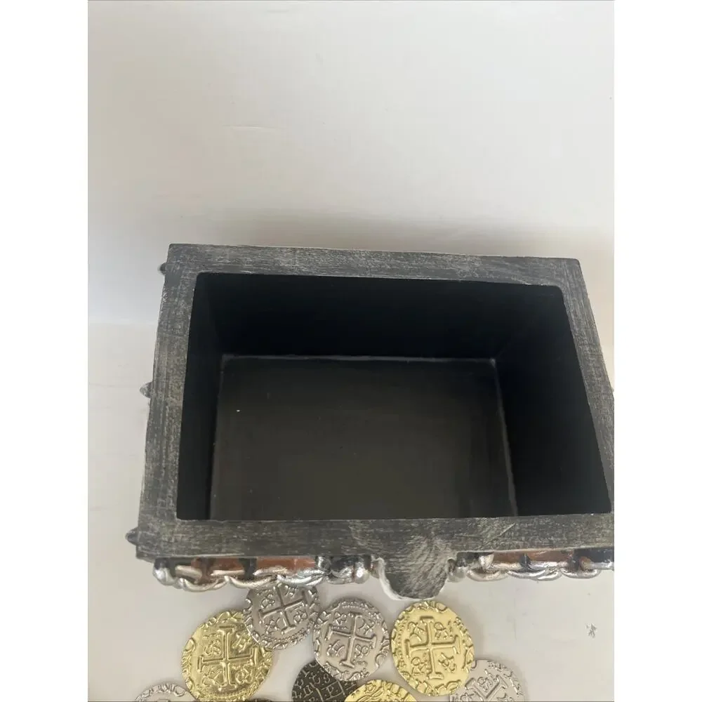 Nautical Pirate Skull Treasure Chest, Unique Trinket Box, 6 Inches. Coins Too!!
